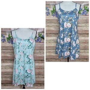 Lot of 2 Floral Babydoll Nightgowns Sleeveless Scalloped Hem Pajamas Ladies L